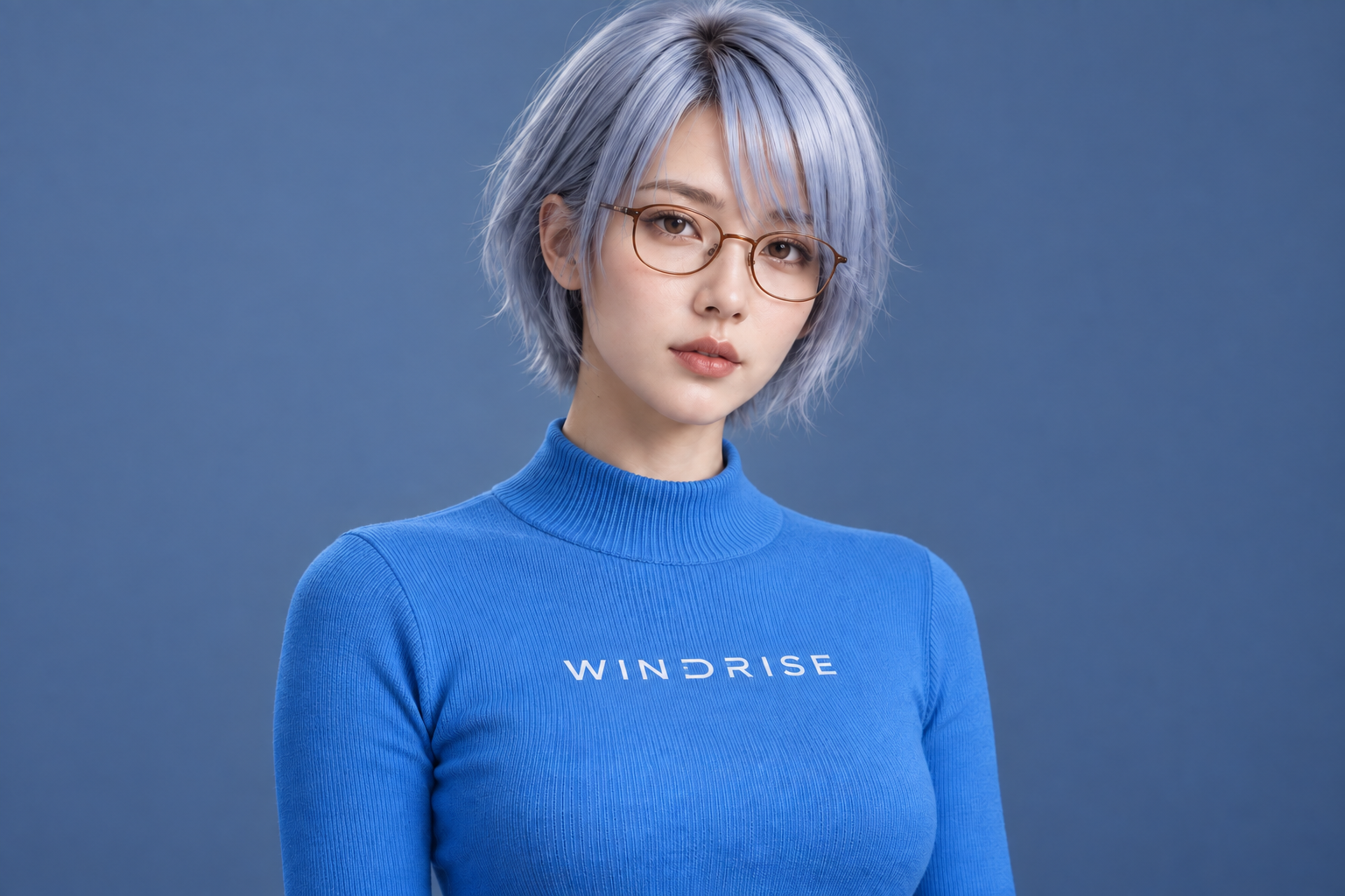 小起 Risa,银发、眼镜与蓝色 Windrise 针织衫